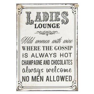 Bílo černá kovová cedule LADIES LOUNGE s odřením a patinou- 29*40 cm