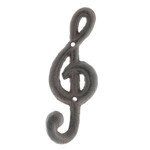 Nástěnný hnědý litinový houslový klíč - 6*5*17 cm Clayre & Eef