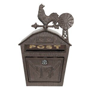 Hnědá kovová poštovní schránka s kohoutem - 24*9*38 cm Clayre & Eef