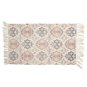Krémový bavlněný koberec s květinovými motivy a třásněmi - 70*120 cm Clayre & Eef