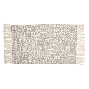 Šedo-krémový bavlněný koberec s ornamenty a třásněmi - 70*120 cm Clayre & Eef
