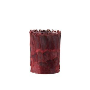 Skleněný svícen na čajovou svíčku ozdobený vínovými peříčky - 10*10*13 cm