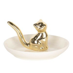 Dekorační talířek se zlatou kočičkou - Ø 10 cm Clayre & Eef
