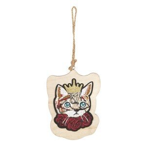 Závěsná dekorativní ozdoba kočka s korunkou - 12*17 cm Clayre & Eef