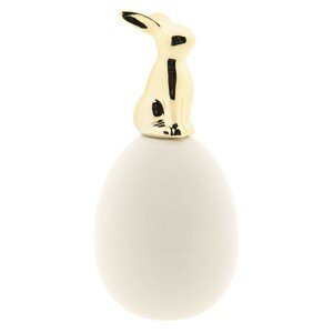 Bílé porcelánové vejce se zlatým králíkem - Ø 8*16 cm