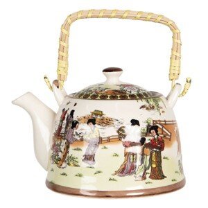 Porcelánová konvice na čaj s japonskými motivy - 18*14*12 cm / 0,8L