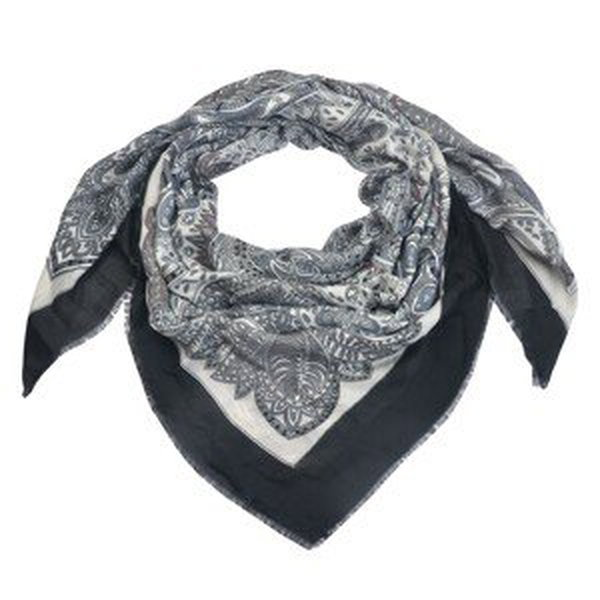 Černo béžový šátek s ornamenty - 135*135 cm Clayre & Eef