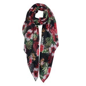 Černý šátek s barevnými květy a zelenými listy - 90*180 cm Clayre & Eef