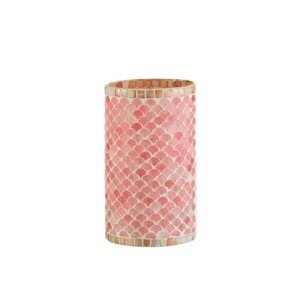 Růžový skleněný svícen na čajovou svíčku Mosaic- 13,5*13,5*23 cm