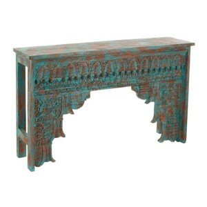 Konzolový dřevěný stůl s odřením a modrou patinou Azure -150*38*88cm