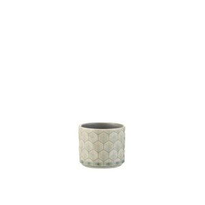 Malý šedo zelený keramický květináč se vzorem - 8*8*7 cm