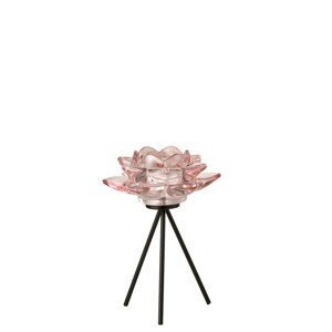 Růžový skleněný svícen ve tvaru květiny na čajovou svíčku  - 15*15*21 cm