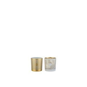 Skleněné svícny Rhombus šedý a zlatý na čajovou svíčku- 7,3*7,3*8 cm