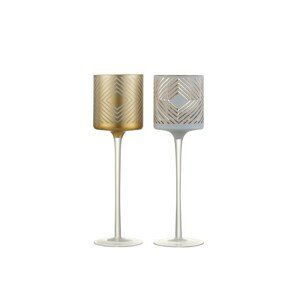 Skleněné svícny Rhombus šedý a zlatý na čajovou svíčku  na nožičkach  - 9*9*30 cm