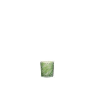 Skleněný  svícen se zelenými listy na čajovou svíčku - 7,3*7,3*8 cm