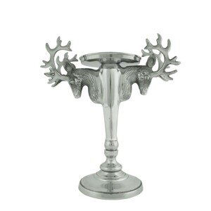 Stříbrný kovový barokní svícen s jeleny - 24*12*28cm