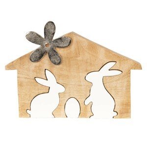 Velikonoční dekorace ze dřeva Králíci v domečku - 18*11*2 cm Clayre & Eef
