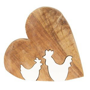 Dřevěná velikonoční dekorace Srdce s kohoutky - 23*22*2 cm Clayre & Eef
