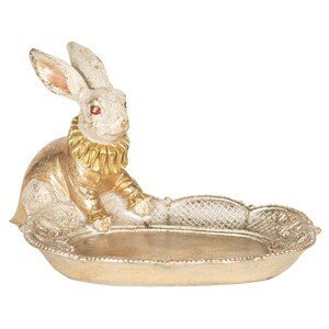 Zlatý dekorační talíř s králíkem - 35*24*16 cm Clayre & Eef