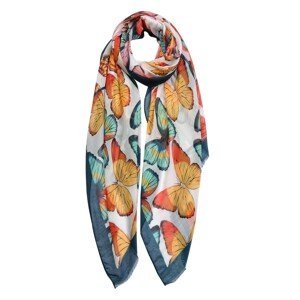 Bílo modrý šátek s barevnými motýlky - 70*180 cm Clayre & Eef