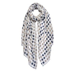 Bílý šátek s hnědými s šedými puntíky - 70*180 cm Clayre & Eef