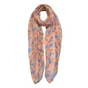 Světle růžovo oranžový šátek s modrými lístky a květy - 80*180 cm Clayre & Eef