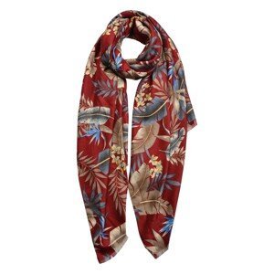 Červený šátek s barevnými květy a listy - 80*180 cm Clayre & Eef