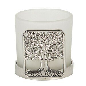 Svícen na čajovou svíčku se stříbrnou dekorací stromu - 5*4*5 cm