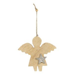 Závěsný dřevěný anděl s hvězdou - 14*2*15 cm
