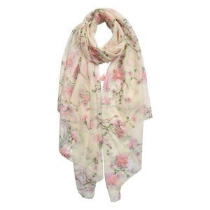 Krémový šátek s růžovými květy - 70*180 cm Clayre & Eef