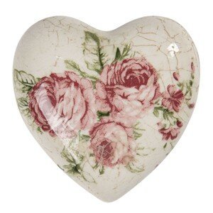 Dekorace vintage srdce s růžemi Rose - 8*8*4 cm