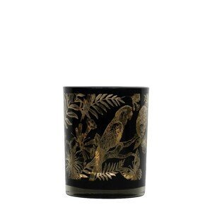 Černý svícen na čajovou svíčku s papoušky S - Ø 7*8cm