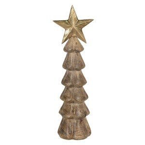 Dřevěná dekorace vánočního stromu se zlatou hvězdou - 10*10*36 cm