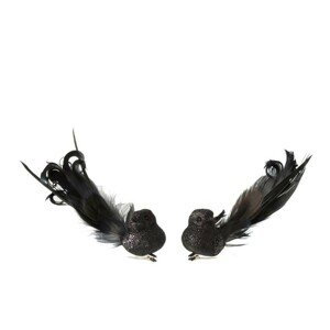 2ks černá třpytivá ozdoba ptáček s peříčky  - 15*7*5cm