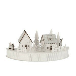 Bílý dřevěný svítící vánoční domek -  30*15*13cm