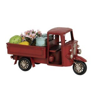 Kovový retro model červená rikša s nákladem - 16*7*8 cm