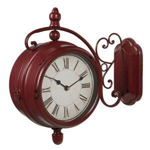 Červené kovové nástěnné hodiny ve vintage stylu s římskými číslicemi- 41*16*37 cm / 1*AA
