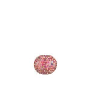 Barevný růžový skleněný svícen na čajovou svíčku Mosaic - Ø10*8 cm