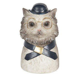 Dekorativní soška kočky s kloboučkem a zlatými brýlemi - 8*7*13 cm
