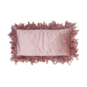 Růžový sametový polštář s peříčky Plumas - 60*30 cm