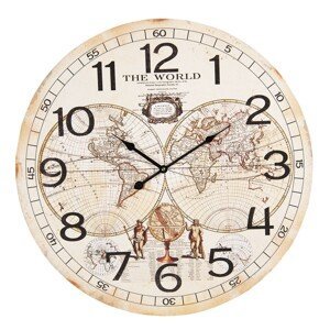 Krémové nástěnné hodiny The World - Ø 60*4 cm / 1*AA Clayre & Eef