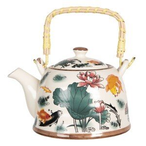 Konvice na čaj s květy a rybkami - 18*14*12 cm / 0,8L Clayre & Eef