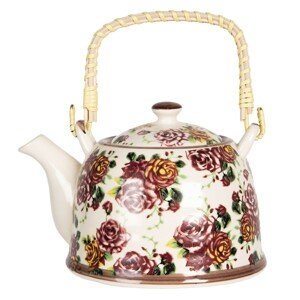 Konvička na čaj s květy růží - 18*14*12 cm / 0,8L Clayre & Eef