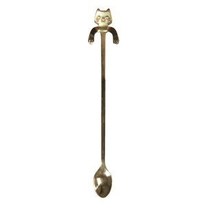 Úzká dlouhá lžička s kočičkou - zlatá - 3*20 cm Clayre & Eef