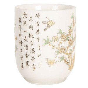 Kalíšek na čaj se sakurou a japonskými znaky - ∅ 6*8 cm / 0,1L Clayre & Eef