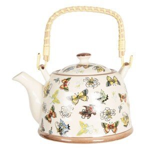 Porcelánová konvice na čaj s motýlky - 18*14*12 cm / 0,8L Clayre & Eef