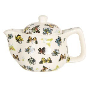 Konvička na čaj s barevnými motýlky - Ø 16*11 cm / 0,4L Clayre & Eef
