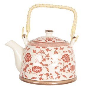 Porcelánová konvice na čaj s červenými kvítky - 18*14*12 cm / 0,8L Clayre & Eef
