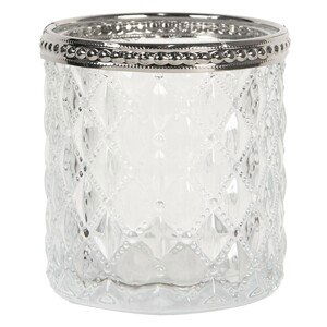 Skleněný transparentní svícen na čajovou svíčku s kovovým zdobením - Ø  7*7 cm Clayre & Eef