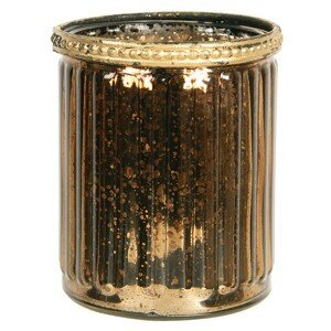 Zlato hnědý skleněný svícen s kovovým zdobením - Ø  8*9 cm Clayre & Eef